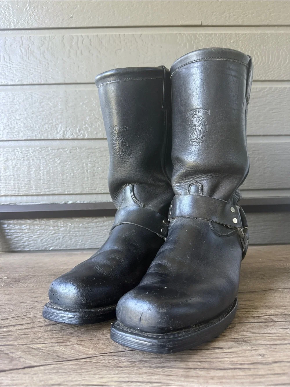 Chippewa Men’s Black Leather Harness Engineer Boots size 8.5 EE